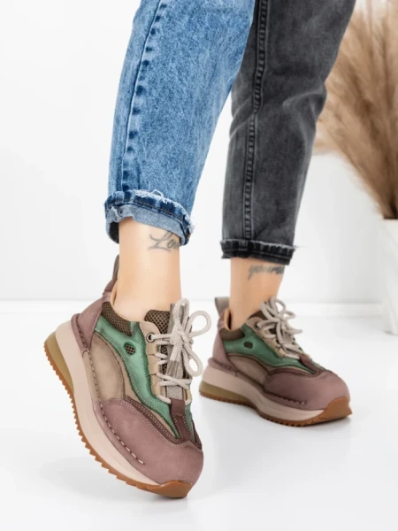 Pantofi Sport Dama din piele naturala 2625 COFFEE-CREAM | ADVANCER