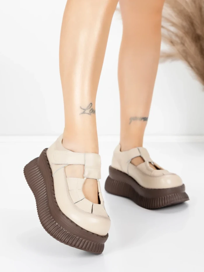 Pantofi Casual Dama din piele naturala 58588 CREAM | ADVANCER