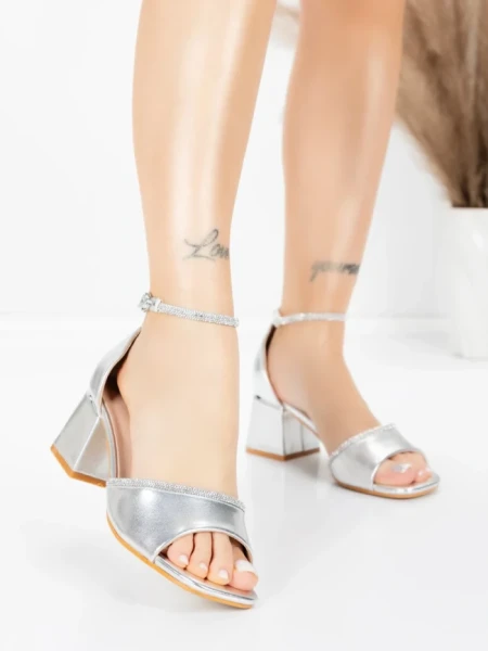 Sandale Dama cu Toc Gros 3GZ50 SILVER | MEI
