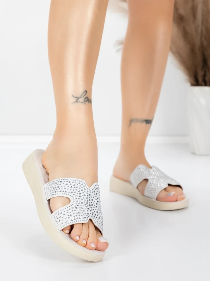 Papuci Dama cu Talpa Joasa 5XJ110 WHITE | MEI