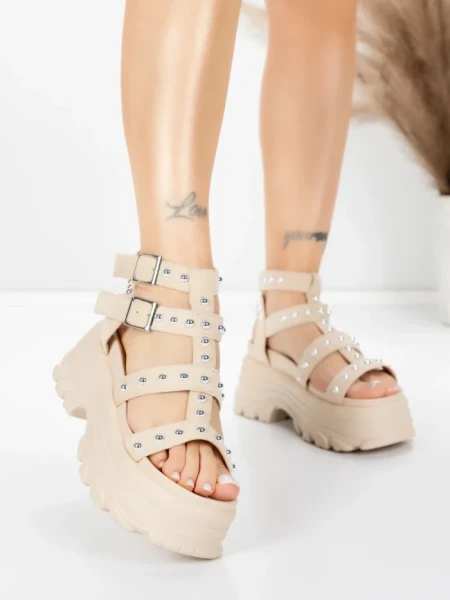 Sandale Dama cu Platforma 56WL31 BEIGE | MEI