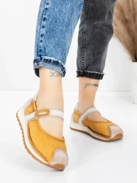 Pantofi Casual Dama din piele naturala KM9205 YELLOW | ADVANCER