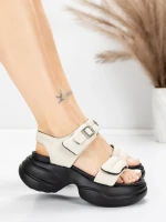 дамски сандали от естествена кожа 6818 Кремав цвят | A... » MeiMall.bg