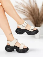 дамски сандали от естествена кожа 6818 Кремав цвят | A... » MeiMall.bg