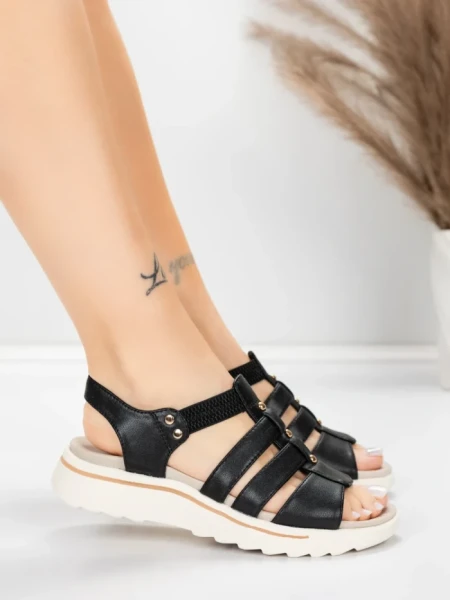 дамски сандали от естествена кожа 3FR035 Черен | Advancer » MeiMall.bg