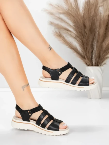 дамски сандали от естествена кожа 3FR035 Черен | Advancer » MeiMall.bg