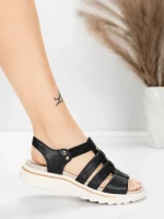 дамски сандали от естествена кожа 3FR035 Черен | Advancer » MeiMall.bg