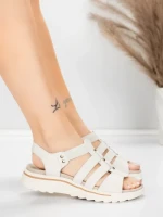 дамски сандали от естествена кожа 3FR035 Кремав цвят |... » MeiMall.bg