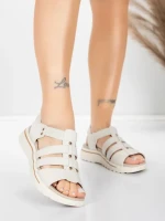 дамски сандали от естествена кожа 3FR035 Кремав цвят |... » MeiMall.bg
