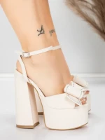 Дамски сандали с дебел ток и платформа 3KV52 Бежово | Mei » MeiMall.bg