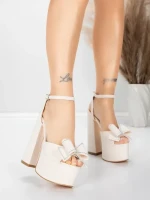 Дамски сандали с дебел ток и платформа 3KV52 Бежово | Mei » MeiMall.bg