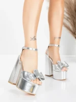 Дамски сандали с дебел ток и платформа 3KV52 Сребро | Mei » MeiMall.bg