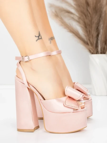 Дамски сандали с дебел ток и платформа 3KV52 Розов | Mei » MeiMall.bg