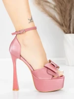 Дамски сандали с тънък ток и платформа 5DC39 Розов | Mei » MeiMall.bg