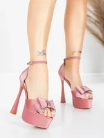 Дамски сандали с тънък ток и платформа 5DC39 Розов | Mei » MeiMall.bg