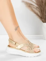 Дамски сандали на платформа 5GS67 Златен | Mei » MeiMall.bg