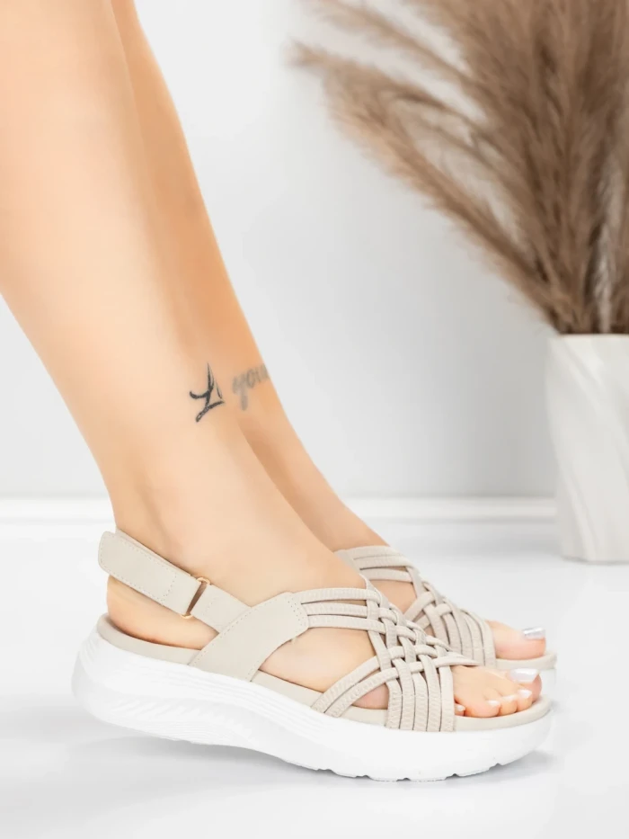 Дамски сандали на платформа 5GS67 Бежово | Mei » MeiMall.bg