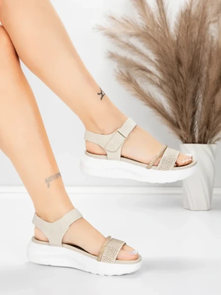 Дамски сандали на платформа 5GS68 Бежово | Mei » MeiMall.bg