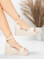 Дамски сандали на платформа 5H76 Бежово | Mei » MeiMall.bg