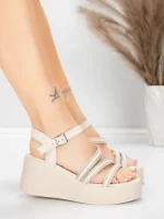 Дамски сандали на платформа 5H78 Бежово | Mei » MeiMall.bg
