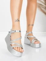 Дамски сандали на платформа 5H78 Сребро | Mei » MeiMall.bg