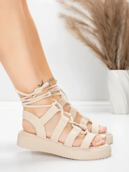 Дамски сандали с нисък ток 5H79 Бежово | Mei » MeiMall.bg