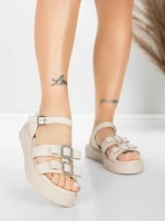 Дамски сандали с нисък ток 5H80 Бежово | Mei » MeiMall.bg
