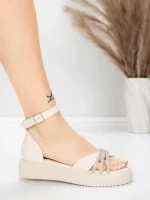 Дамски сандали с нисък ток 5H81 Бежово | Mei » MeiMall.bg