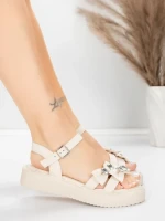 Дамски сандали с нисък ток 5H82 Бежово | Mei » MeiMall.bg