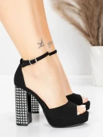Дамски сандали с дебел ток и платформа 5KV71 Черен | Mei » MeiMall.bg