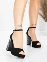 Дамски сандали с дебел ток и платформа 5KV71 Черен | Mei » MeiMall.bg