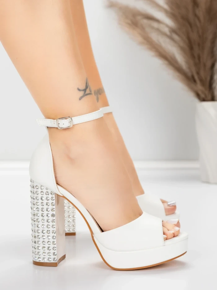 Дамски сандали с дебел ток и платформа 5KV71 Бял | Mei » MeiMall.bg