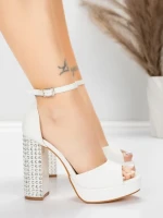 Дамски сандали с дебел ток и платформа 5KV71 Бял | Mei » MeiMall.bg