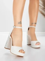Дамски сандали с дебел ток и платформа 5KV71 Бял | Mei » MeiMall.bg