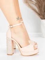 Дамски сандали с дебел ток и платформа 5KV71 Бежово | Mei » MeiMall.bg