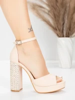 Дамски сандали с дебел ток и платформа 5KV71 Бежово | Mei » MeiMall.bg