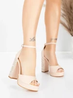 Дамски сандали с дебел ток и платформа 5KV71 Бежово | Mei » MeiMall.bg
