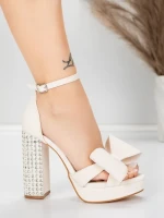 Дамски сандали с дебел ток и платформа 5KV72 Бежово | Mei » MeiMall.bg