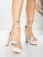 Дамски сандали с дебел ток и платформа 5KV73 Бежово | Mei » MeiMall.bg