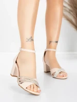 Дамски сандали с дебел ток 5LO8 Светло бежово | Mei » MeiMall.bg