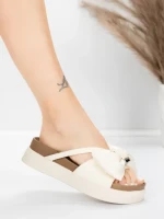 Дамски чехли от естествена кожа TP637-1 Кремав цвят | ... » MeiMall.bg