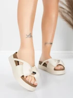 Дамски чехли от естествена кожа TP637-1 Кремав цвят | ... » MeiMall.bg