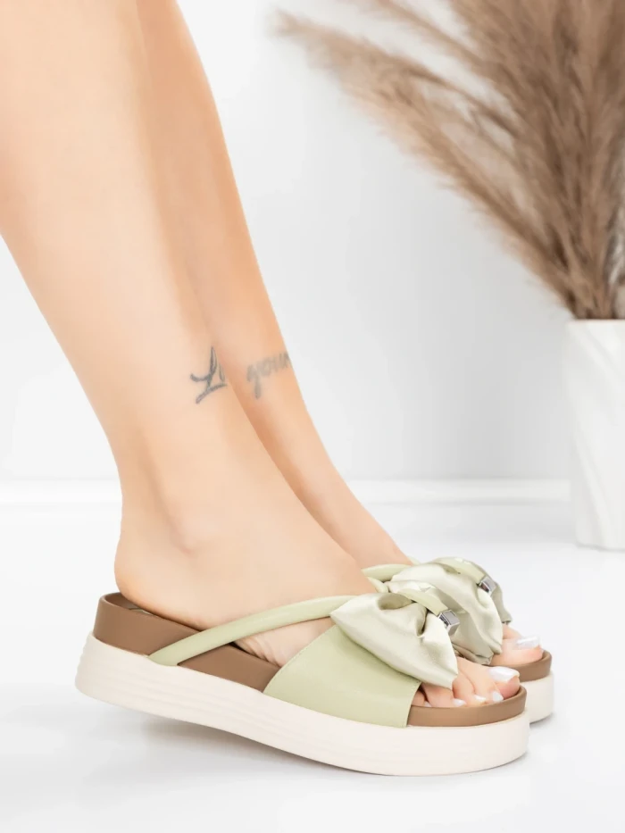 Дамски чехли от естествена кожа TP637-1 Зелено | Forma... » MeiMall.bg