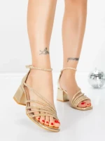 Sandale Dama cu Toc Gros 5JD11 LIGHT GOLD | MEI