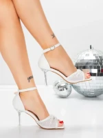 Sandale Dama cu Toc Subtire 5XKK110 WHITE | MEI