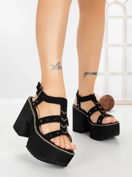 Sandale Dama cu Toc Gros si Platforma 20006N NEGRO | STEPS HIGHER