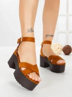 Sandale Dama cu Toc Gros si Platforma 9287CA CAMEL | STEPS HIGHER