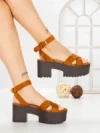 Sandale Dama cu Toc Gros si Platforma 9287CA CAMEL | STEPS HIGHER