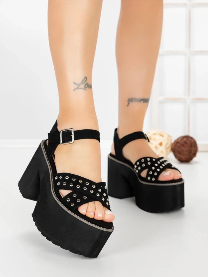 Sandale Dama cu Toc Gros si Platforma 20059N NEGRO | STEPS HIGHER