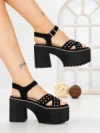Sandale Dama cu Toc Gros si Platforma 20059N NEGRO | STEPS HIGHER